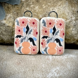 Floral earring charms, fall flower ceramic beads for earring findings, design elements, handmade beads pendants charms. Bohemian boho,