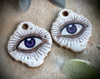 Pingentes de olho, pingentes de brinco de olho grego, par de pingentes de cerâmica, acessórios para bijuteria, materiais para confecção de bijuterias DIY, olhos violeta