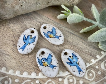 Bird earring charms for jewelry making ceramic bird beads earring findings, handmade beads pendants and charms.