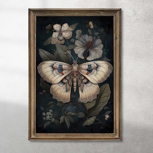 Death Moth Digital Painting for Download Dark Academia Cottagecore Goblincore Moody Print Fine Art Living Room Art