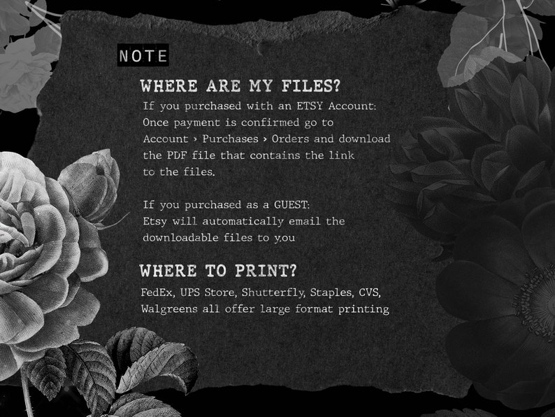 Black and Gold Rose Art Elegant Floral Print Digital Download Dark