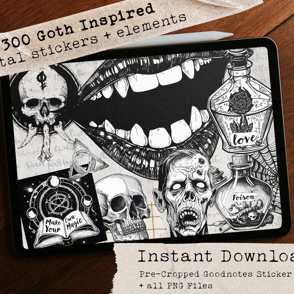 Goth Inspired Digital Sticker Pack Dark soul Dark Academia Goodnotes Planner Stickers
