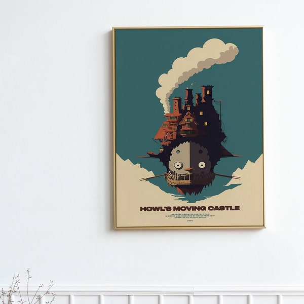 Howl's Moving Castle Minimalist Ghibli Poster, Studio Ghibli Art Print, Anime Wall Decor, Modern Minimalism, Japanese Animation