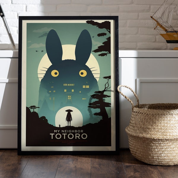 Ghibli Magic: My Neighbor Totoro Minimalist Poster, Studio Ghibli Art Print, Anime Wall Decor, Cute Totoro Illustration, Japanese Animation