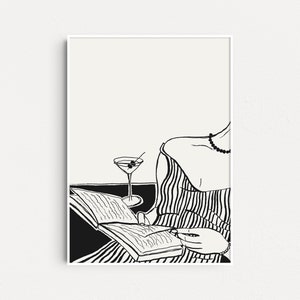 Poster donna che legge, poster amante dei libri, disegno lineare minimalista, regalo per topo di biblioteca, poster estetico, arte murale con libri, regalo per amante dei libri