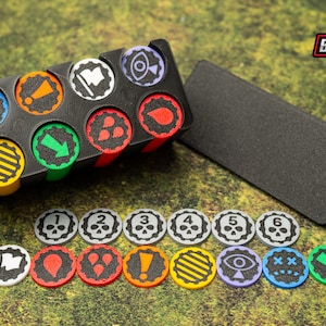 Gaming Tokens and Holder for OnePageRules and other Tabletop Games