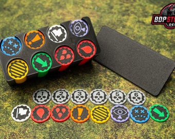 Gaming Tokens and Holder for OnePageRules and other Tabletop Games