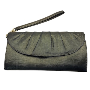 Style & Co VTG Y2K Evening Pleated Wristlet Clutch Green  Kiss Knob Coin Purse