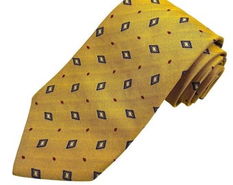 Vintage Lauren Ralph Lauren Men Silk Tie Necktie Mustard Gold Geometric USA Made