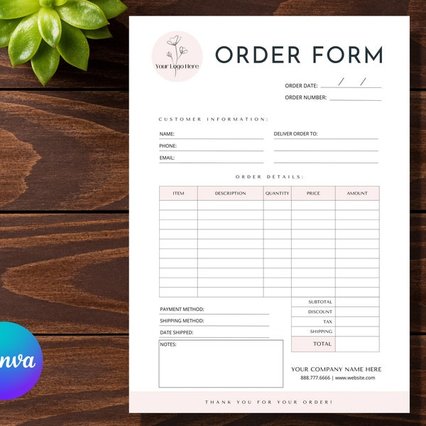 Order Form Template Editable, Minimalist Order Form, Custom Order Form, Printable Craft Order Form, Purchase Order Form, Small Business Form