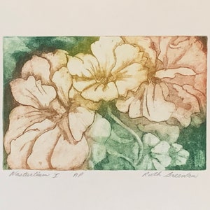 Nasturtium Etching: Botanical Soft-Ground Art Print