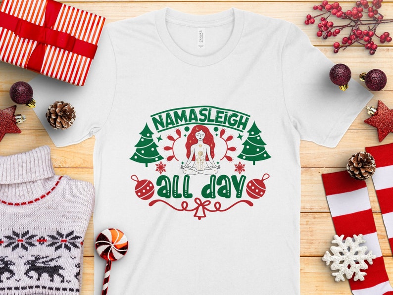 Namaste Yoga Christmas T-shirt, Namaste Sleigh All Day Holiday Tee ...