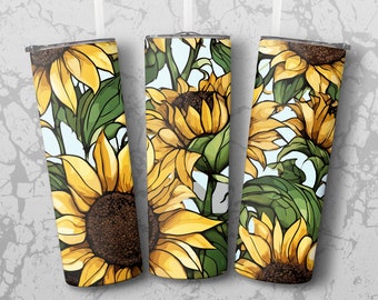 Sunflower 20 oz Tumbler Sublimation Design Digital Download, Floral Tumbler Graphics, Wrap SVG PNG Files for Printing