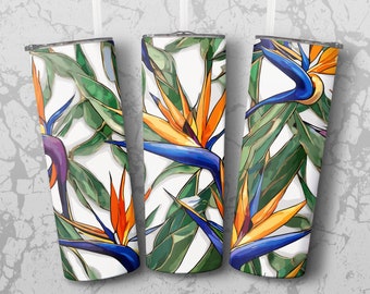 Tropical Bird of Paradise 20 oz Tumbler Sublimation Design, Digital Download, Flower Pattern, Wrap