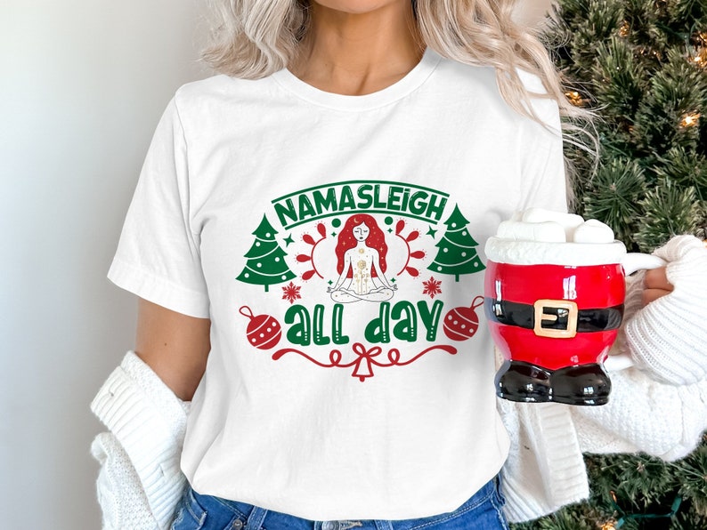 Namaste Yoga Christmas T-shirt, Namaste Sleigh All Day Holiday Tee ...