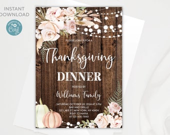 Rustic Thanksgiving Dinner Invitation: Editable Floral Design (Digital Download)