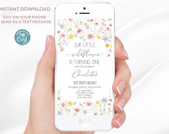 Wildflower 1st Birthday Invitation Template: Editable Electronic Design (Digital Product)