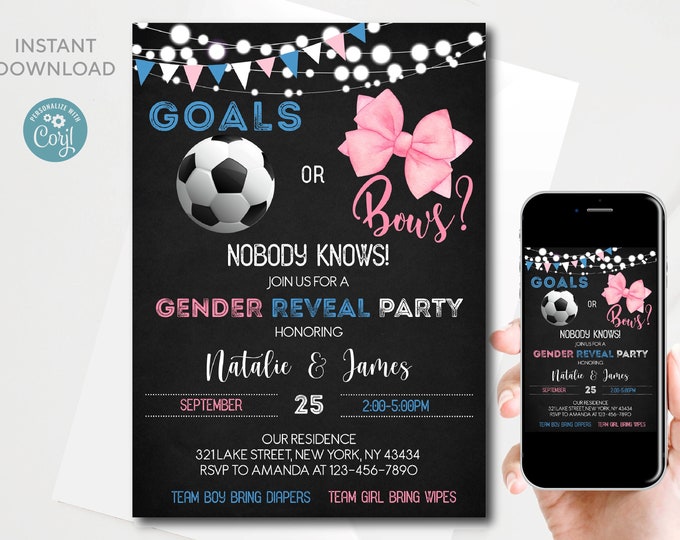 Gender Reveal Party Invitations Soccer Theme Soccer Baby Shower Soccer