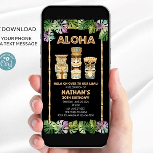 Tiki Luau Birthday Invitation template | Electronic Editable Aloha Luau Hawaiian Birthday Invitation | Any age | Instant Download