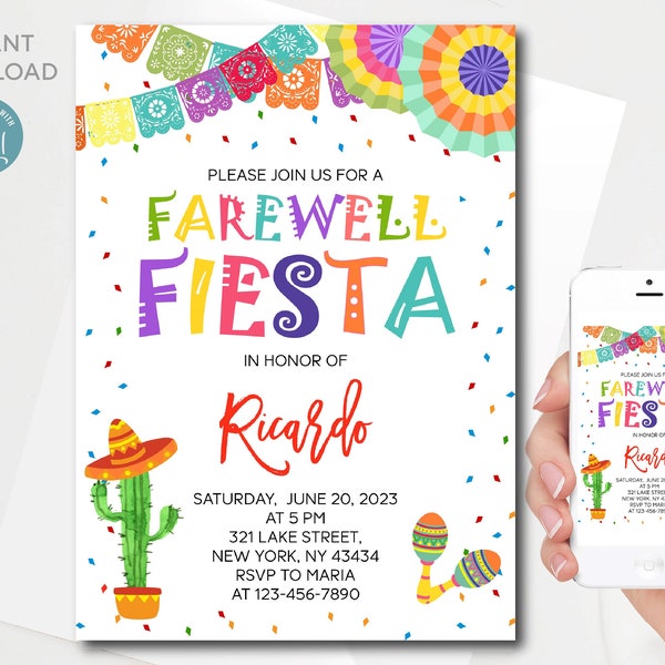 Editable Farewell Fiesta Invitation Template | Mexican Farewell Party invitation | All text is editable | Instant Download
