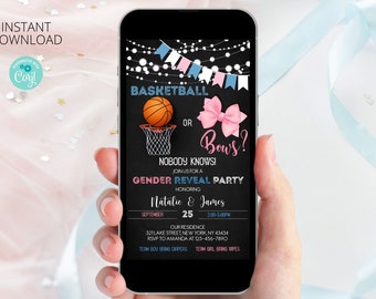 Basketball or Bows Gender Reveal Invitation: Text Message Invite (Digital Download)
