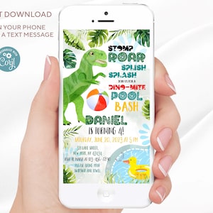 Dinosaur Pool Party Birthday Invitation Template (Digital Download)