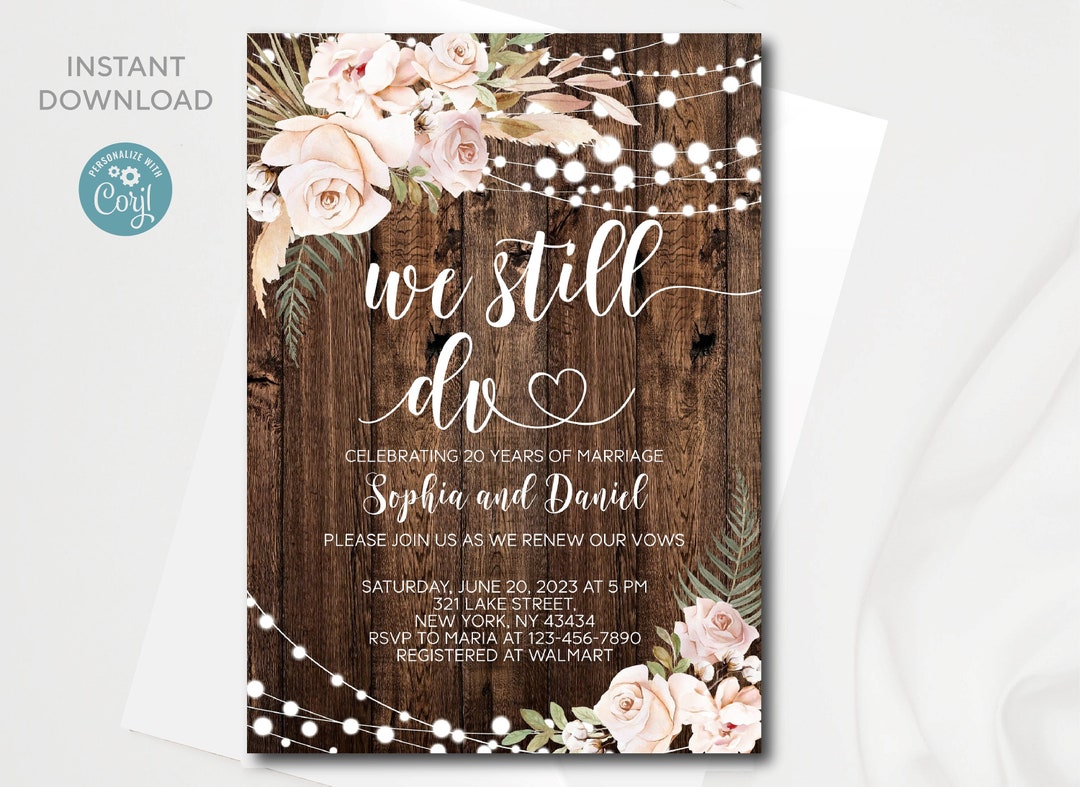 Rustic Vow Renewal Invitation Editable Template Boho Floral Etsy