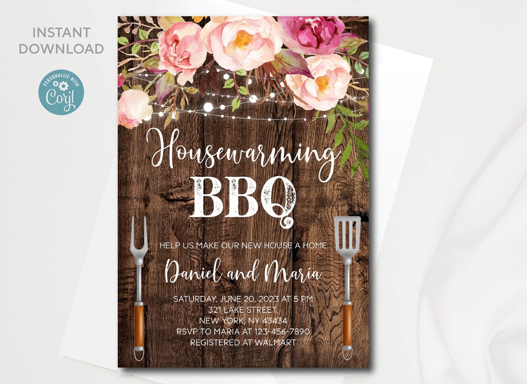 Editable Rustic Housewarming BBQ Invitation Template | New House ...
