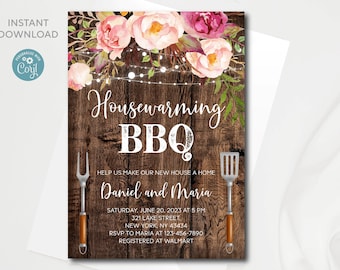 Rustic Housewarming BBQ Invitation Template (Digital Download)