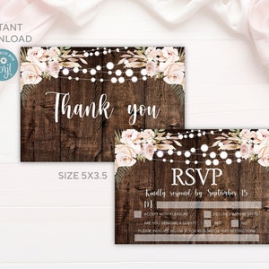 Carte de remerciement modifiable pour mariage et carte RSVP | Taille 5 x 3,5 | Tout le texte est modifiable | Imprimable | Téléchargement instantané
