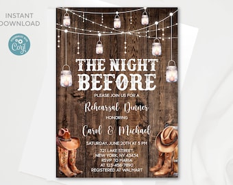 Rustic Rehearsal Dinner Invitation Template: Mason Jar Design (Digital Download)