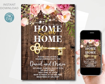 Rustic Housewarming Invitation Template: Floral Home Sweet Home (Digital Download)