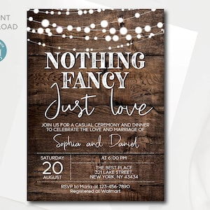 Editable Rustic Nothing Fancy Just Love invitation template | Rustic Wedding Reception invitation | Instant Download