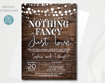 Editable Rustic Nothing Fancy Just Love invitation template | Rustic Wedding Reception invitation | Instant Download