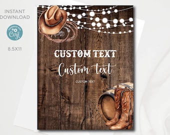 Western Hoedown Custom sign 8.5x11 | Editable Cowboy Digital template | Instant download