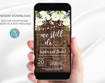 Rustic Vow Renewal Invitation: Floral Electronic Template (Instant Download)