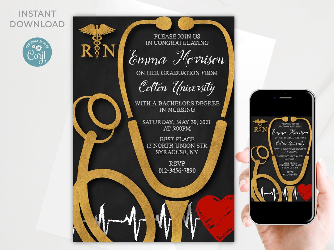 Nursing Graduation Invitation Template Online Editable Nurse Graduation