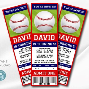 Bearbeitbare Baseball Ticket-Einladung | Digitale Vorlage | Einladung zur Fußball Party | Einladungskarte zum Geburtstag Bearbeitbar Druckbar