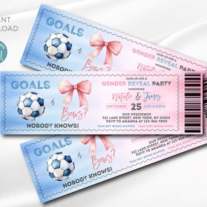 Bearbeitbare Tore oder Bögen Gender Reveal Ticket Einladung | Digitale Vorlage | Tore oder Bögen Einladung | Blau oder Pink | Bearbeitbar Druckbar