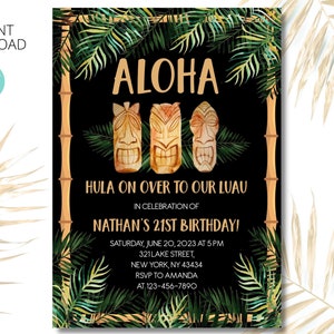 Tiki Luau Birthday Invitation: Editable Aloha Party (Digital Download)