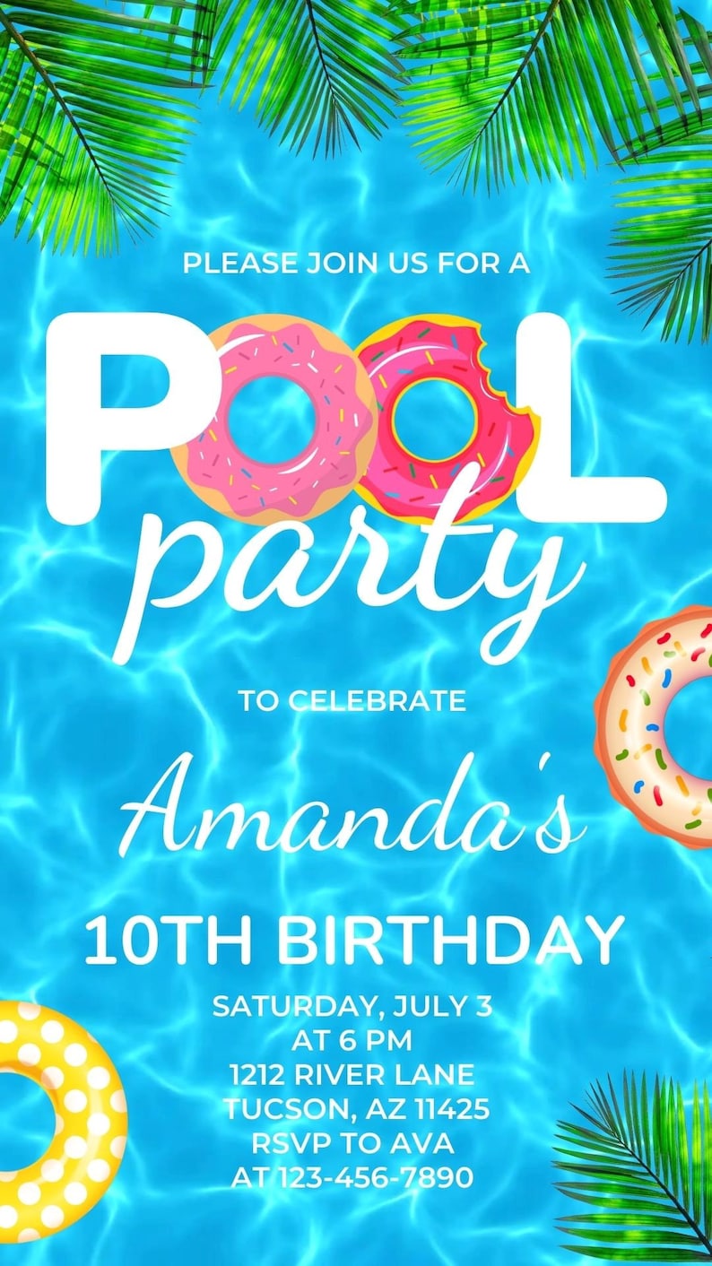 Animated Pool Party Birthday Invitation Video Tropical Pool Etsy