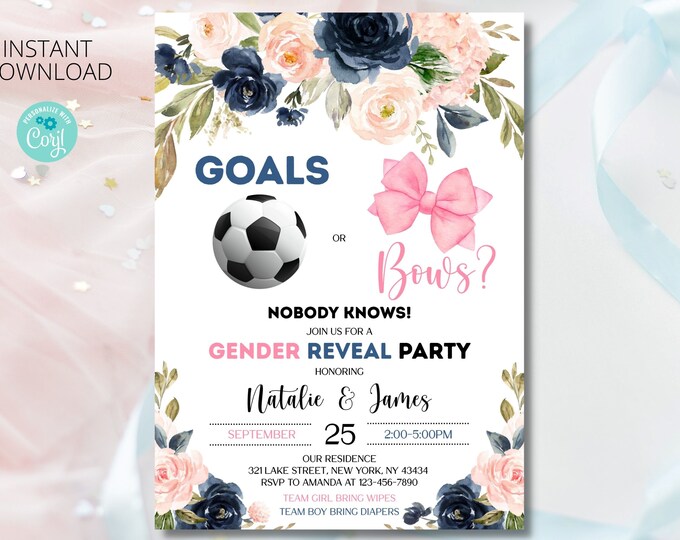 Gender Reveal Party Invitations Soccer Theme Soccer Baby Shower Soccer