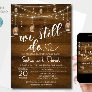Rustic Vow Renewal Invitation Template: Editable Text (Digital Download)