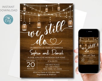 Rustic Vow Renewal Invitation Template: Editable Text (Digital Download)