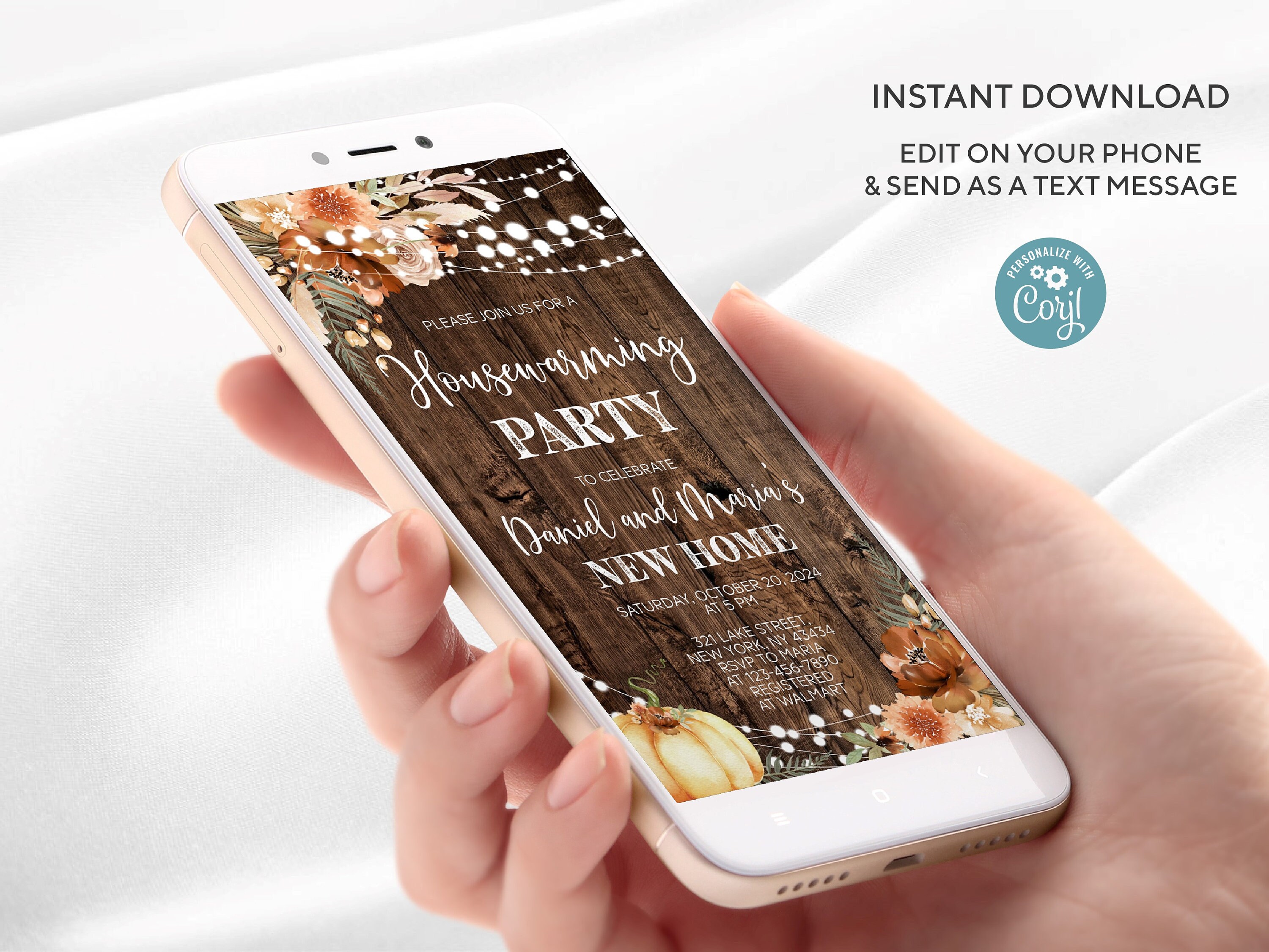 Editable Electronic Fall Rustic Housewarming Party Invitation Template ...