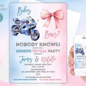Bikes or Bows Gender Reveal Einladung: Bearbeitbare digitale Vorlage Bild 2