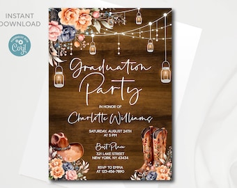 Western Graduation Party invitation | Editable rustic template | All text is editable | Instant download