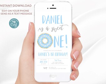 Editable Donut 1st Birthday Invitation Template (Digital Download)