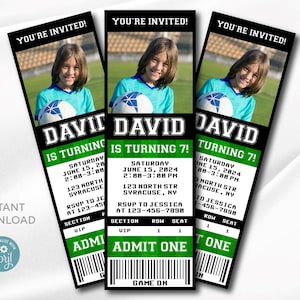 Bearbeitbare Fußball Ticket-Einladung | Digitale Vorlage mit Foto | Einladung zur Fußball Party | Einladungskarte zum Geburtstag Bearbeitbar Druckbar