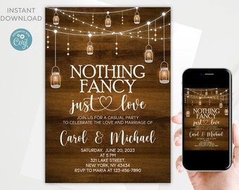 Rustic Wedding Invitation Template: Mason Jar Lights (Digital Download)